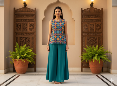 Navy Blue Diamond Digitally Printed Butter Crepe Fabric