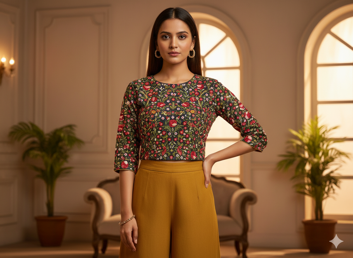 Black Floral Digitally Printed Butter Crepe Fabric