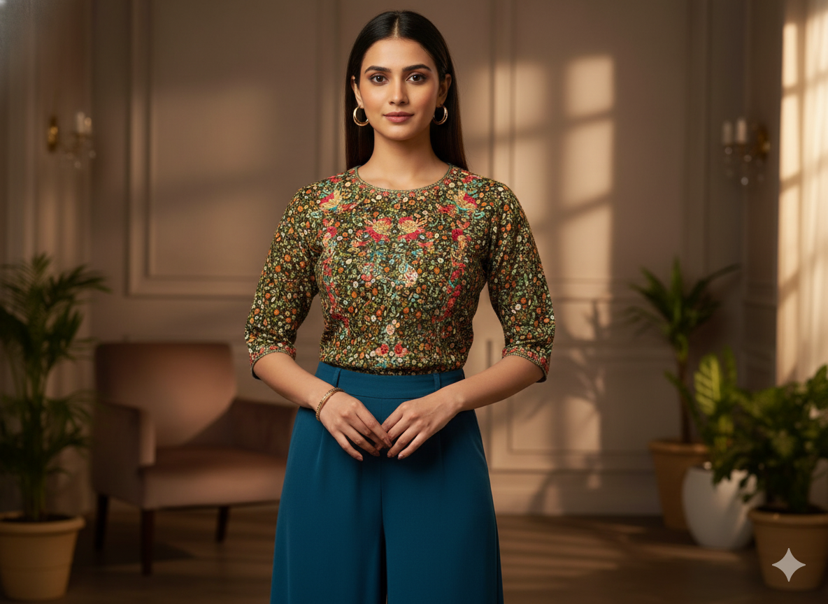 Mahndi Green Floral Digitally Printed Butter Crepe Fabric