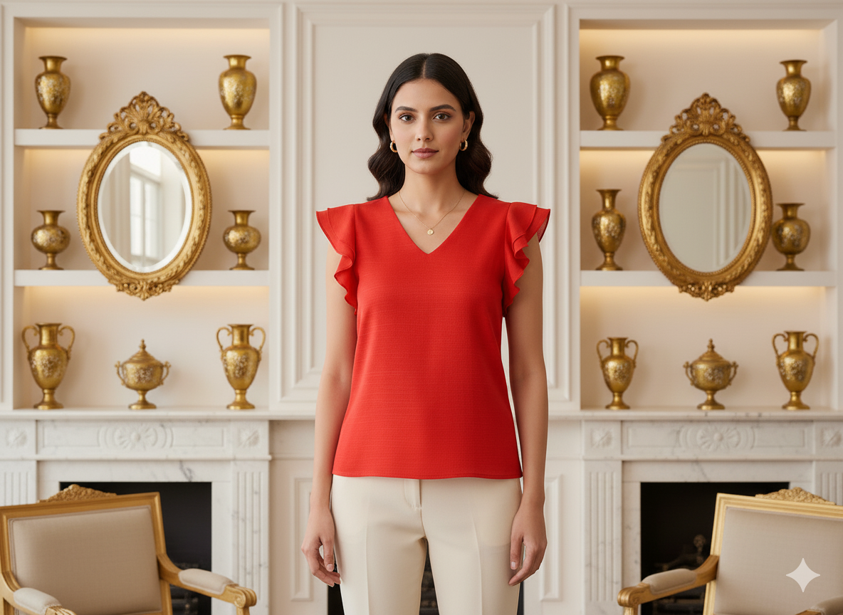 लाल सादा स्व-बनावट वाला जॉर्जेट कपड़ा