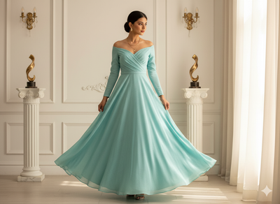 मिंट ब्लू प्लेन 60 ग्राम जॉर्जेट फ़ैब्रिक