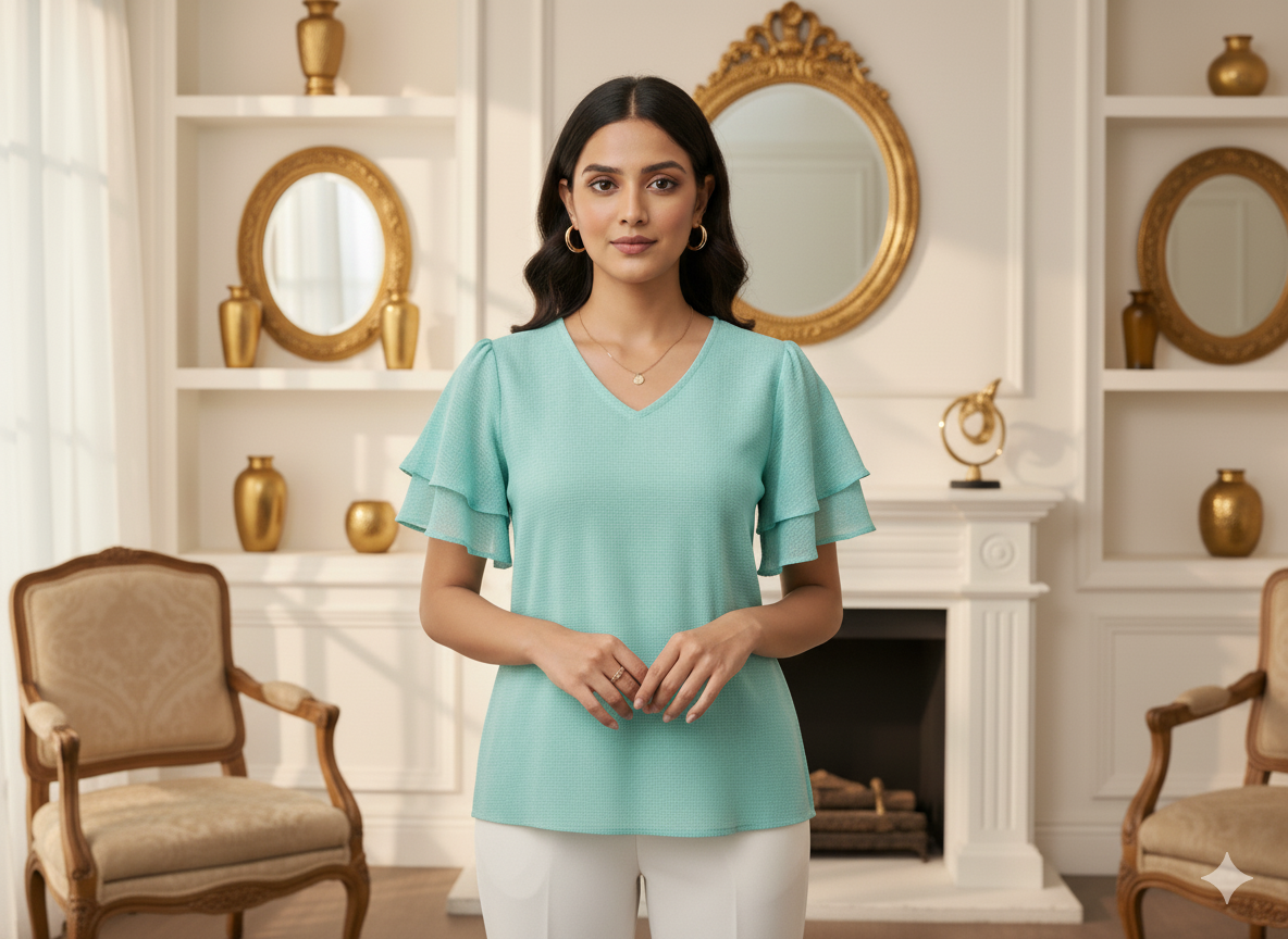 मिंट ब्लू प्लेन 60 ग्राम जॉर्जेट फ़ैब्रिक