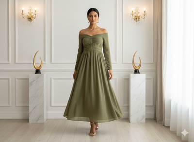 फ़र्न ग्रीन प्लेन 60 ग्राम जॉर्जेट फ़ैब्रिक