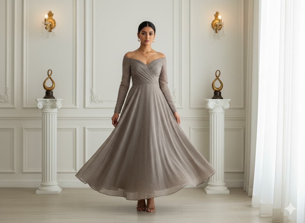 ट्राउट ग्रे प्लेन 60 ग्राम जॉर्जेट फ़ैब्रिक