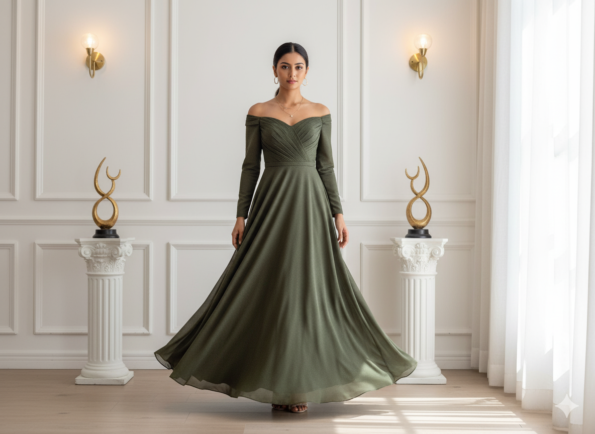 जुनिपर ग्रीन प्लेन 60 ग्राम जॉर्जेट फ़ैब्रिक