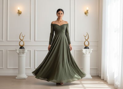 जुनिपर ग्रीन प्लेन 60 ग्राम जॉर्जेट फ़ैब्रिक