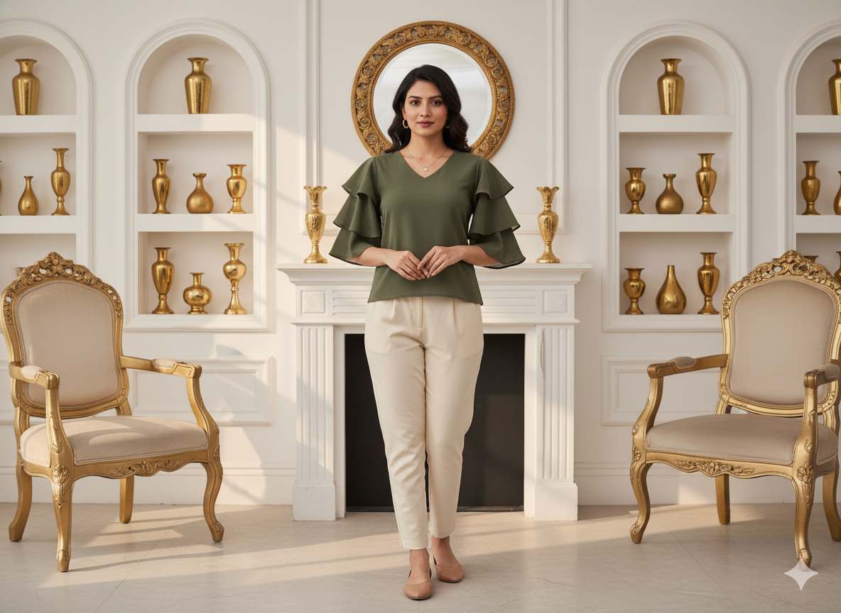 जुनिपर ग्रीन प्लेन 60 ग्राम जॉर्जेट फ़ैब्रिक