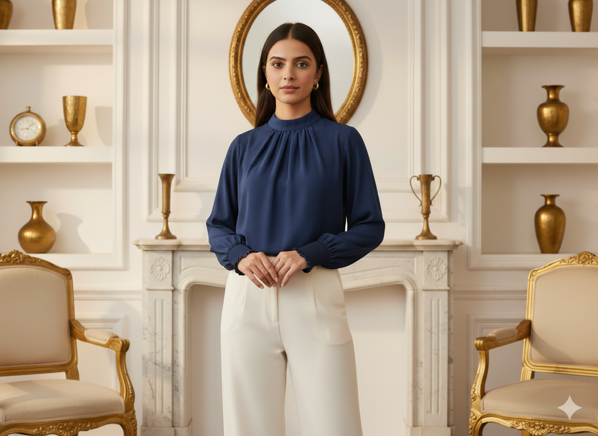 जीवंत नीला सादा 60 ग्राम जॉर्जेट कपड़ा