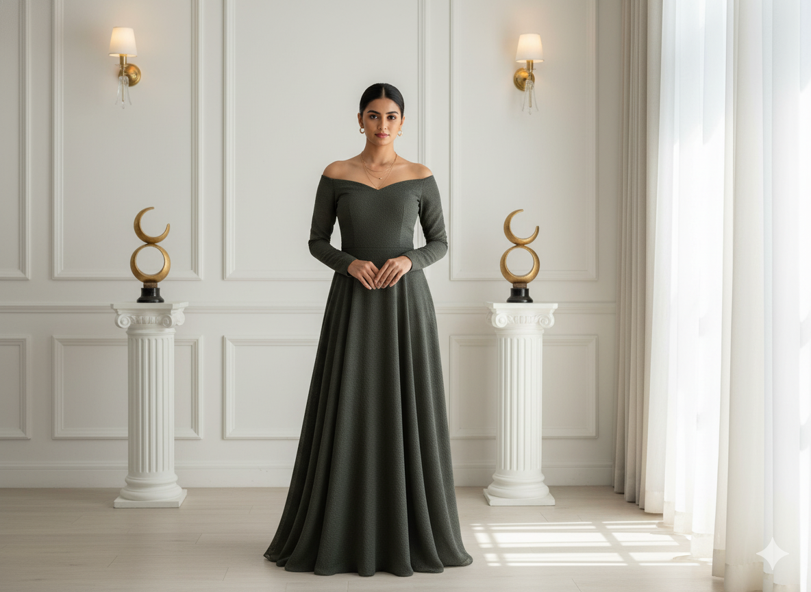 मिलिटरी ग्रीन प्लेन 60 ग्राम जॉर्जेट फ़ैब्रिक