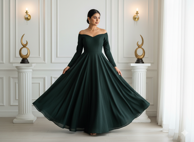 गहरा हरा सादा 60 ग्राम जॉर्जेट कपड़ा