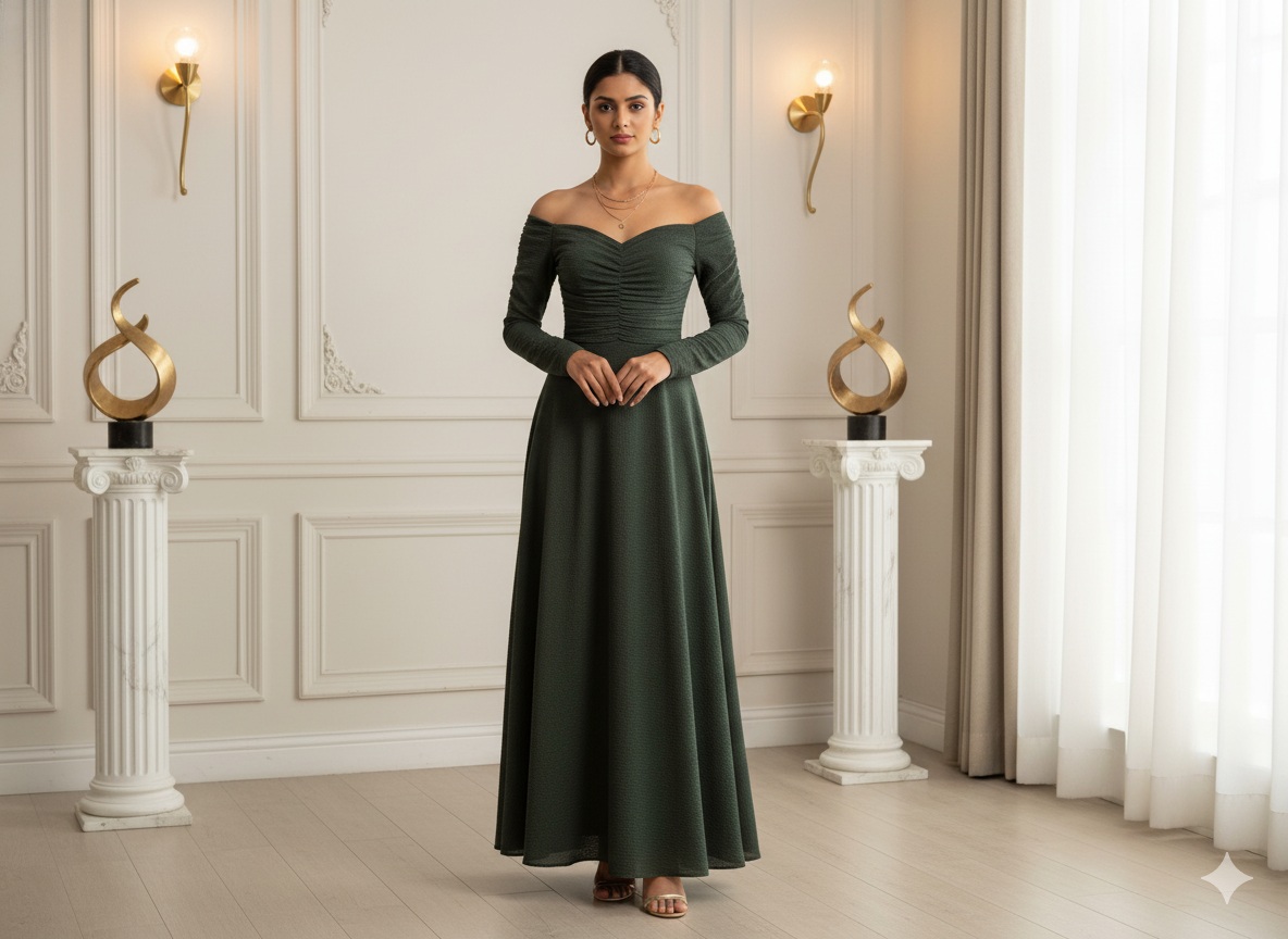 आर्मी ग्रीन प्लेन 60 ग्राम जॉर्जेट फ़ैब्रिक