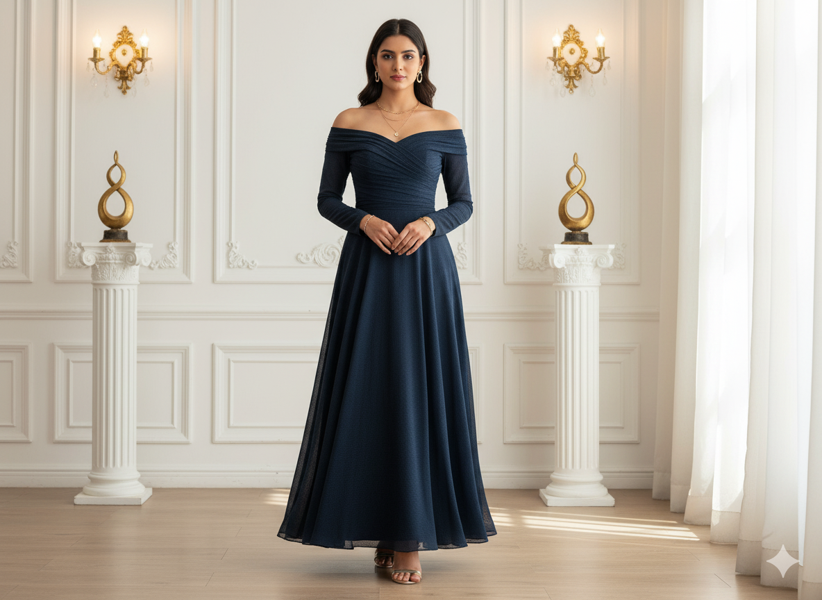 मोर नीला सादा 60 ग्राम जॉर्जेट कपड़ा