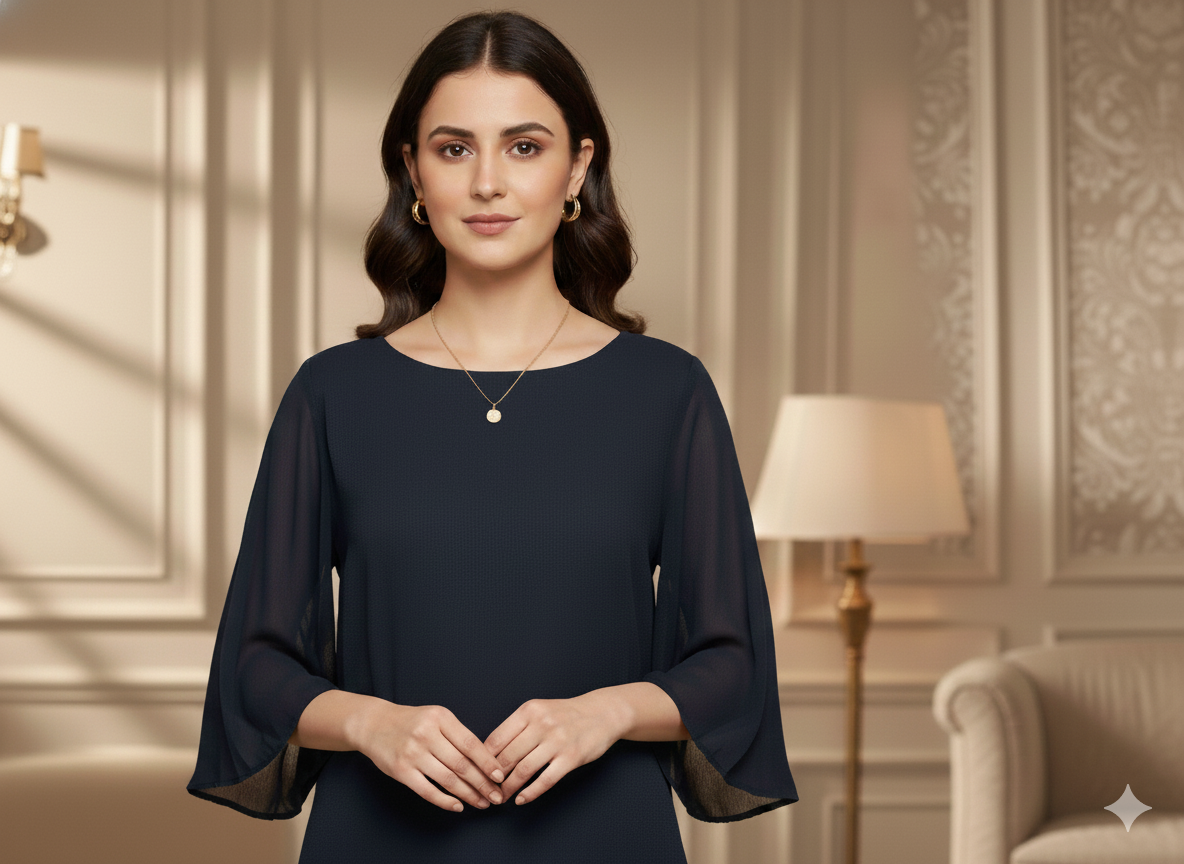 मोर नीला सादा 60 ग्राम जॉर्जेट कपड़ा