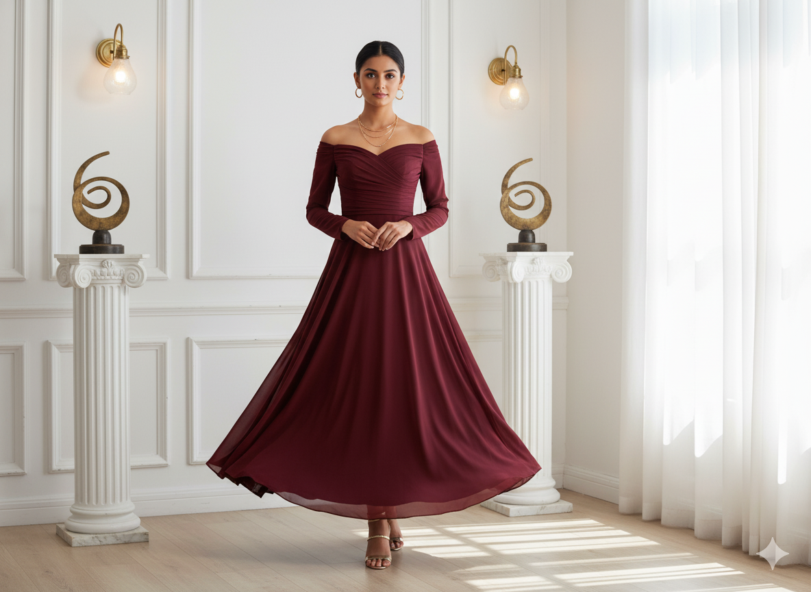 गार्नेट लाल सादा 60 ग्राम जॉर्जेट कपड़ा