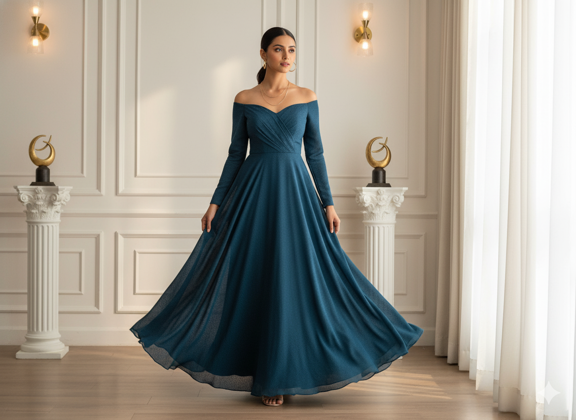 प्रुशियन नीला सादा 60 ग्राम जॉर्जेट कपड़ा