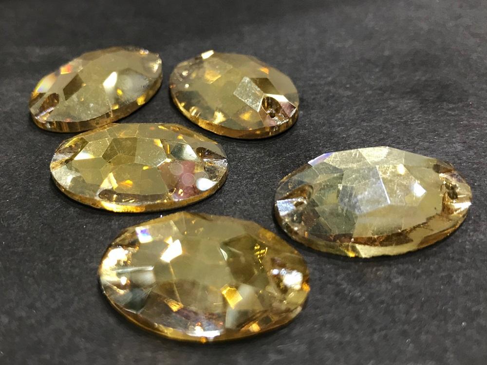 Light Golden Oval Glass Stones (25x18 mm) (Wholesale)