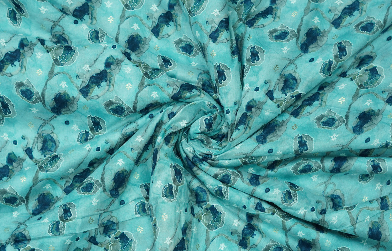 Light Blue Floral Muslin Cotton Fabric