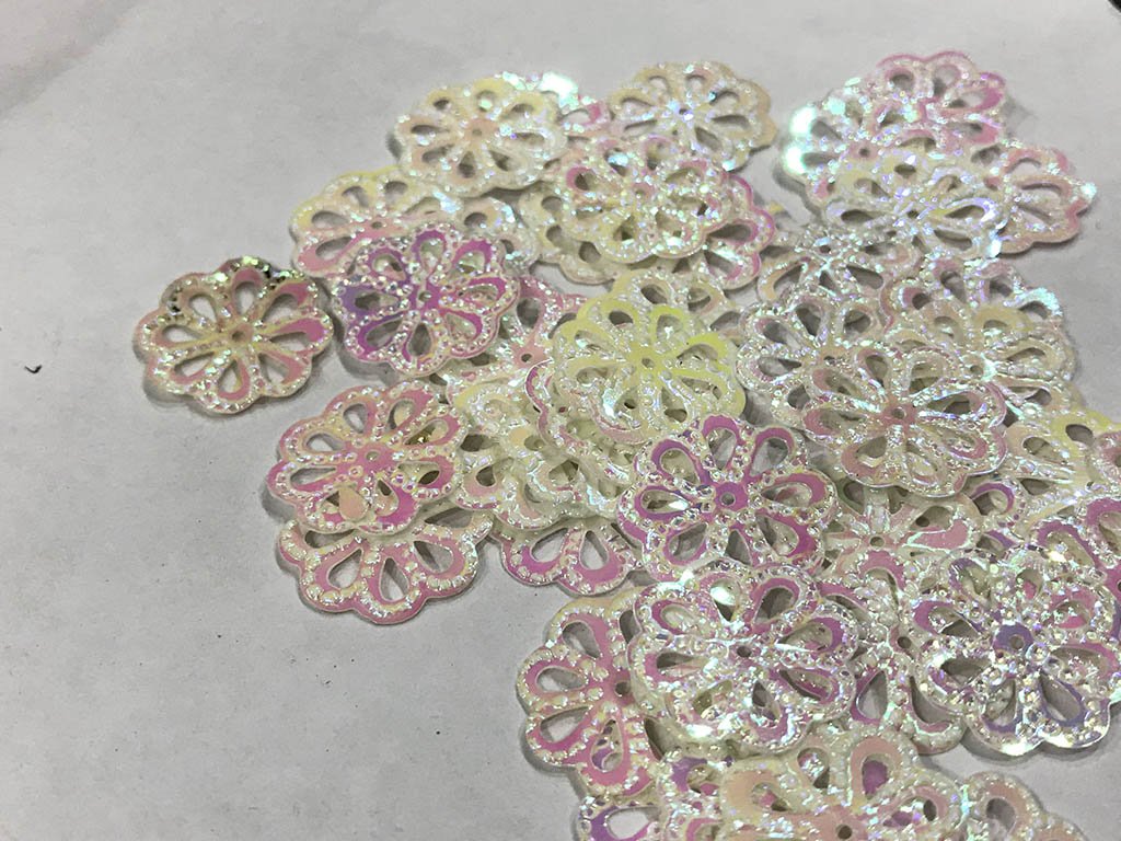 Milky White Rainbow Flower 1 Hole Plastic Sequins