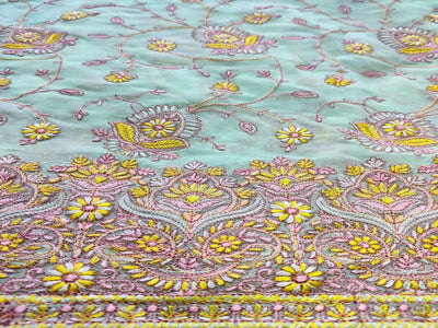 Mint Green Floral Embroidered Georgette Fabric (Wholesale)