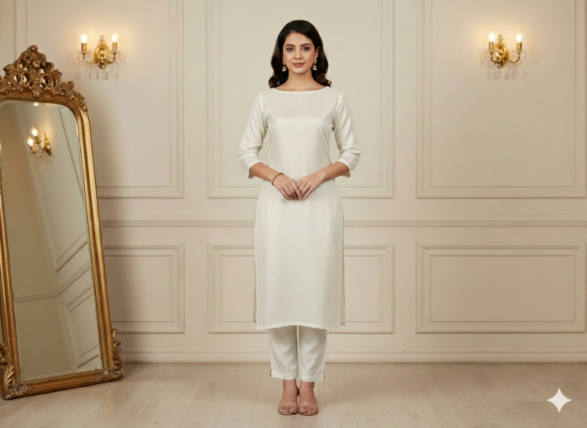 सफ़ेद सादा रंगने योग्य शुद्ध कच्चा रेशम कपड़ा