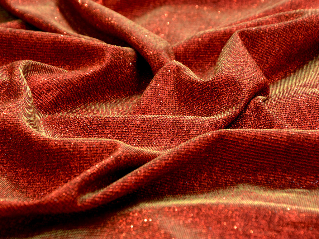 Red & Golden Plain Shimmer Interlock Bonding Fabric