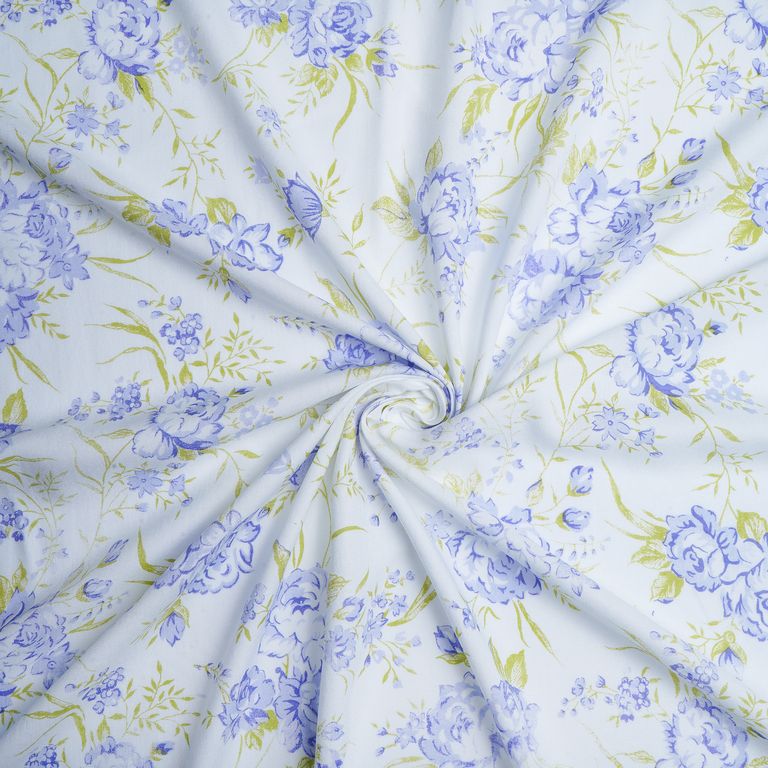 Royal Blue & Green Floral Printed Cotton Rayon Fabric