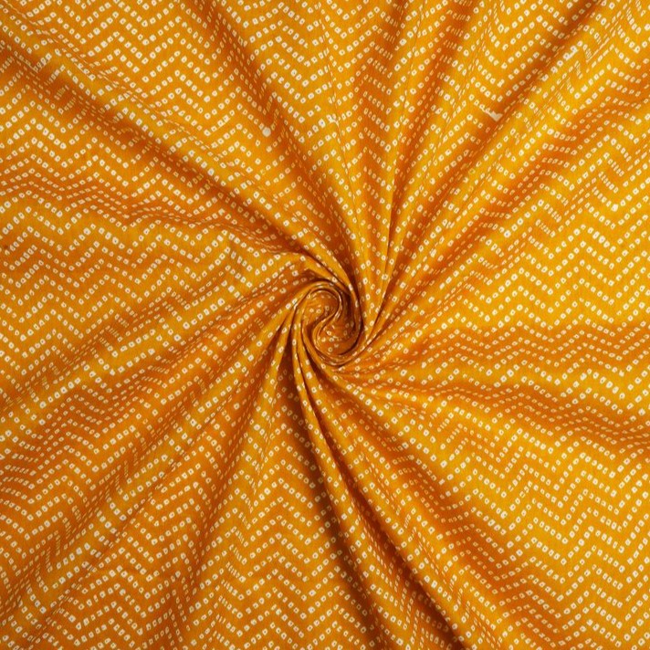 Mustard & White Chevron Bandhini Printed Pure Cotton Fabric