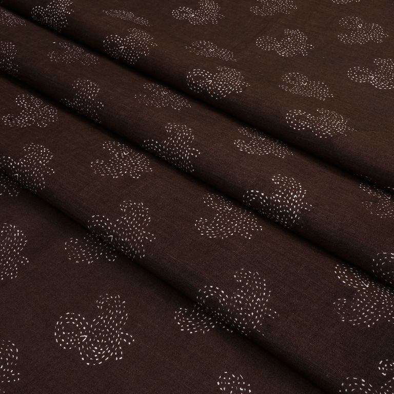 Brown & White Motifs Printed Pure Cotton Fabric