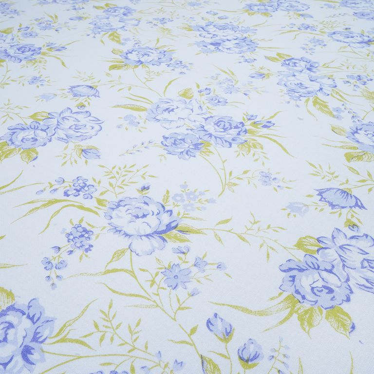 Royal Blue & Green Floral Printed Cotton Rayon Fabric