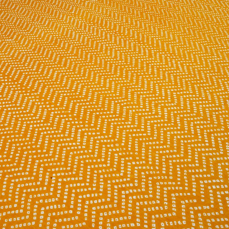 Mustard & White Chevron Bandhini Printed Pure Cotton Fabric