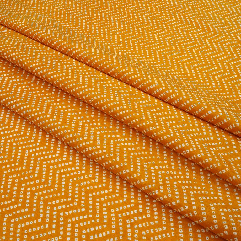 Mustard & White Chevron Bandhini Printed Pure Cotton Fabric