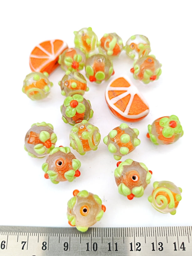 Lampwork Beads Fruit Themed Handmade Orange Glass Beads Set