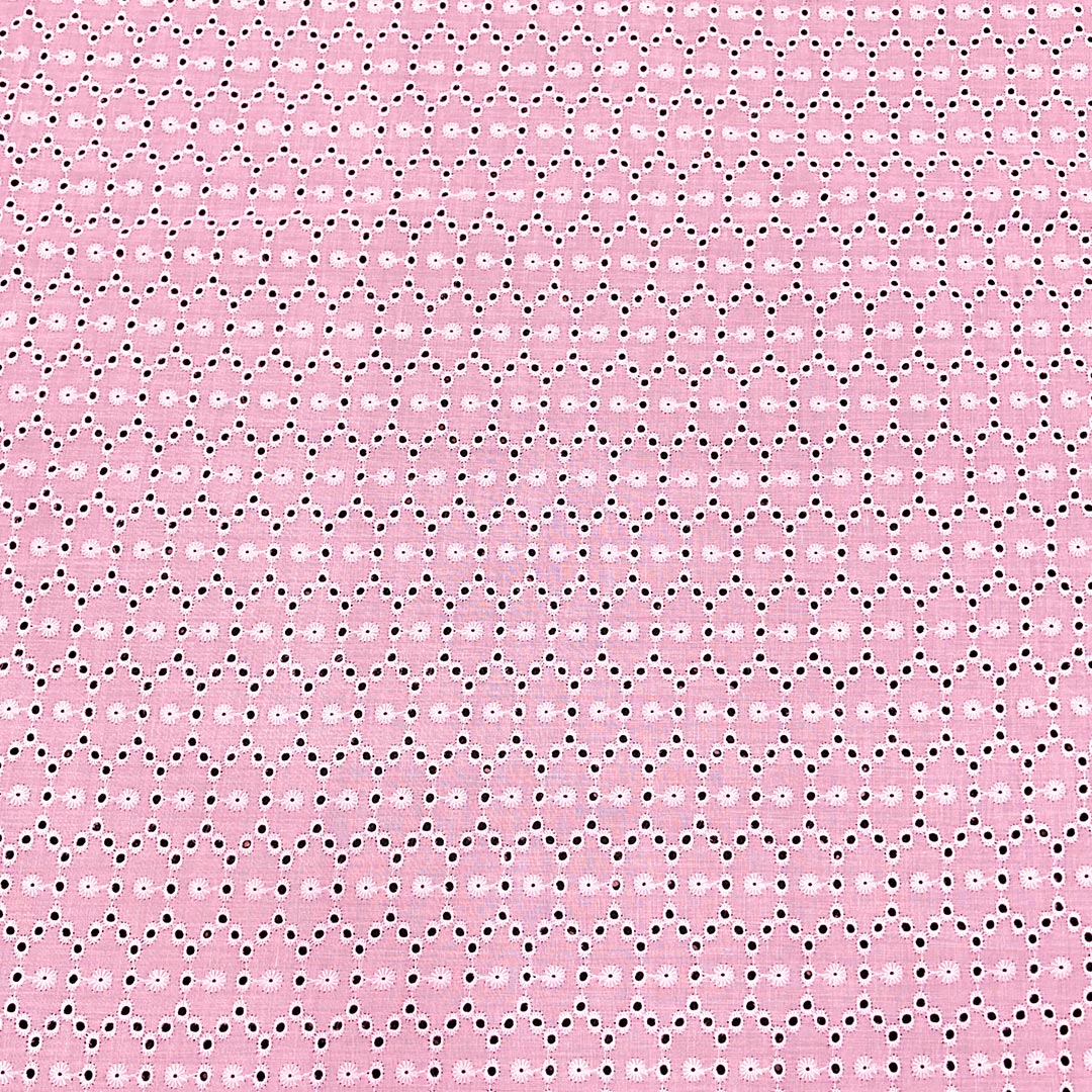 Baby Pink Geometric Embroidered Cotton Heavy Hakoba Fabric (Wholesale)