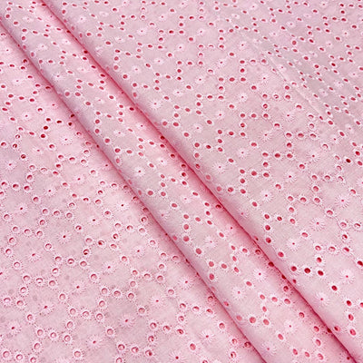 Baby Pink Geometric Embroidered Cotton Heavy Hakoba Fabric (Wholesale)