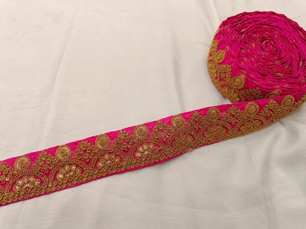 Pink & Golden Chord Sequins Embroidered Border