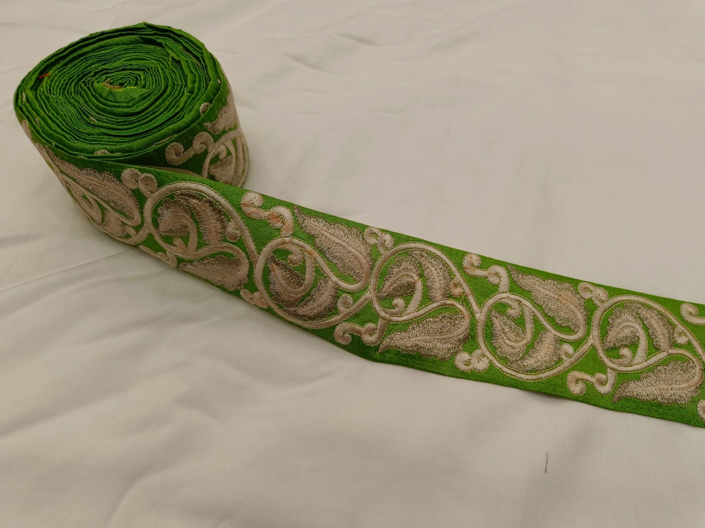 Green & Silver Thread Zari Embroidered Border