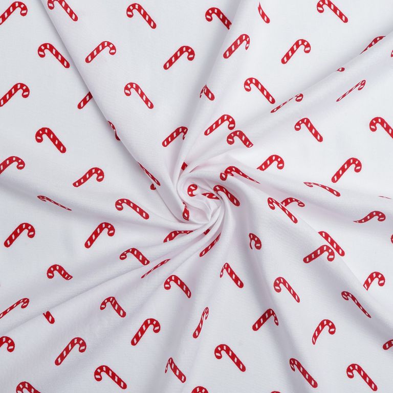 White & Red Quirky Printed Cotton Rayon Fabric