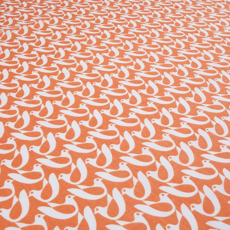 Peach & White Quirky Printed Pure Cotton Fabric