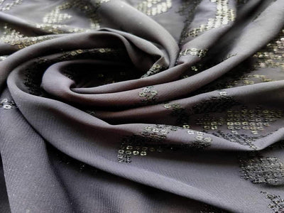 Black Floral Thread & Zari Work Embroidered Faux Georgette Fabric (Wholesale)