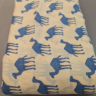 Blue & Cream Quirky Camels Ivory Cotton Printed Fabric