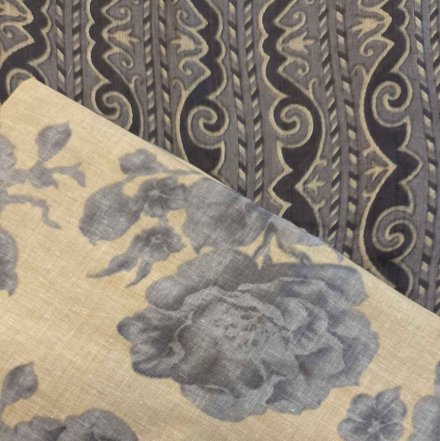 Blue & Cream Floral / Traditional Cream Cotton Fabric Combo