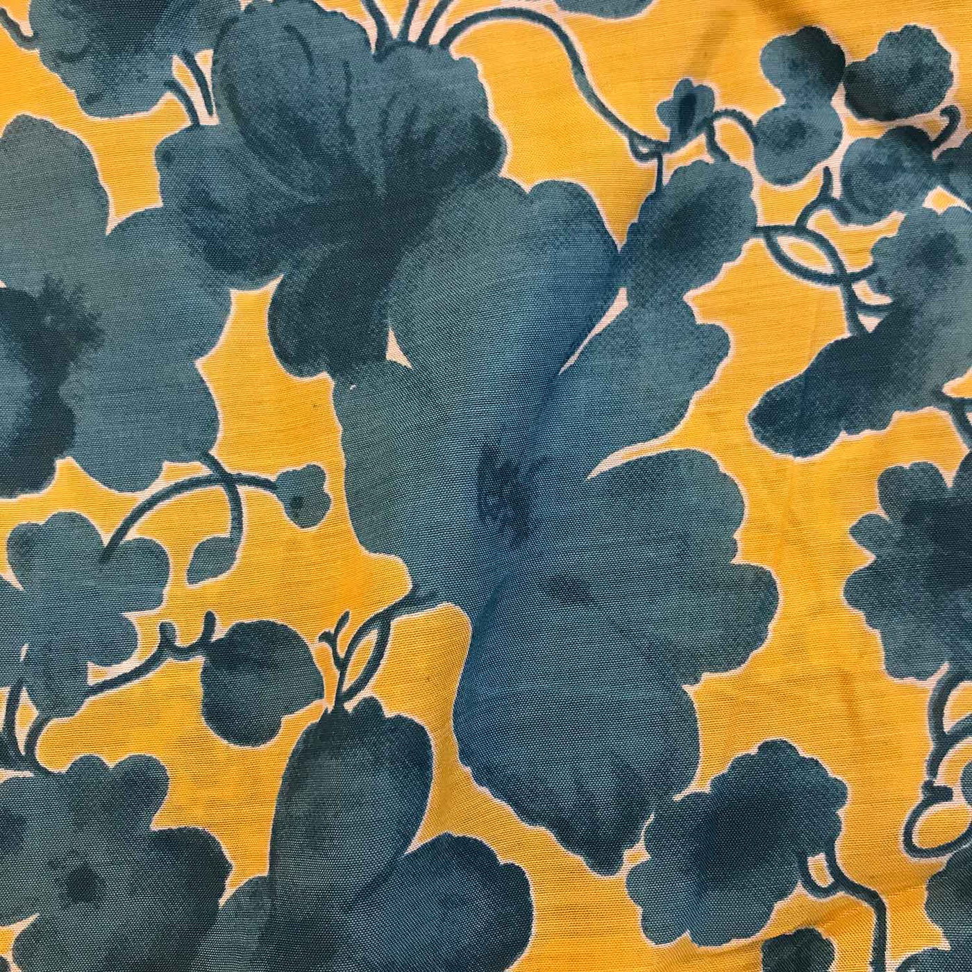 Blue & Yellow Floral Muslin Silk Fabric