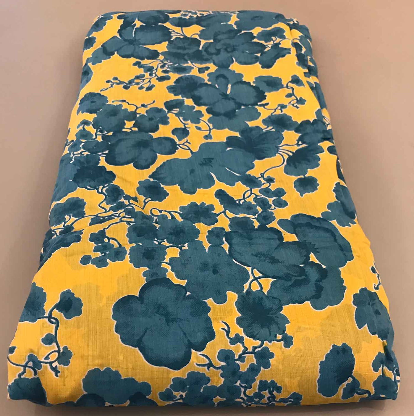 Blue & Yellow Floral Muslin Silk Fabric