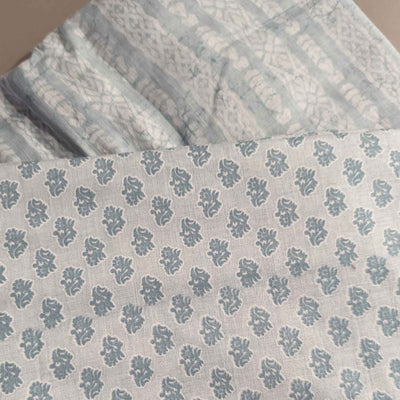 Blue Motifs / Stripes Cotton Fabric Combo