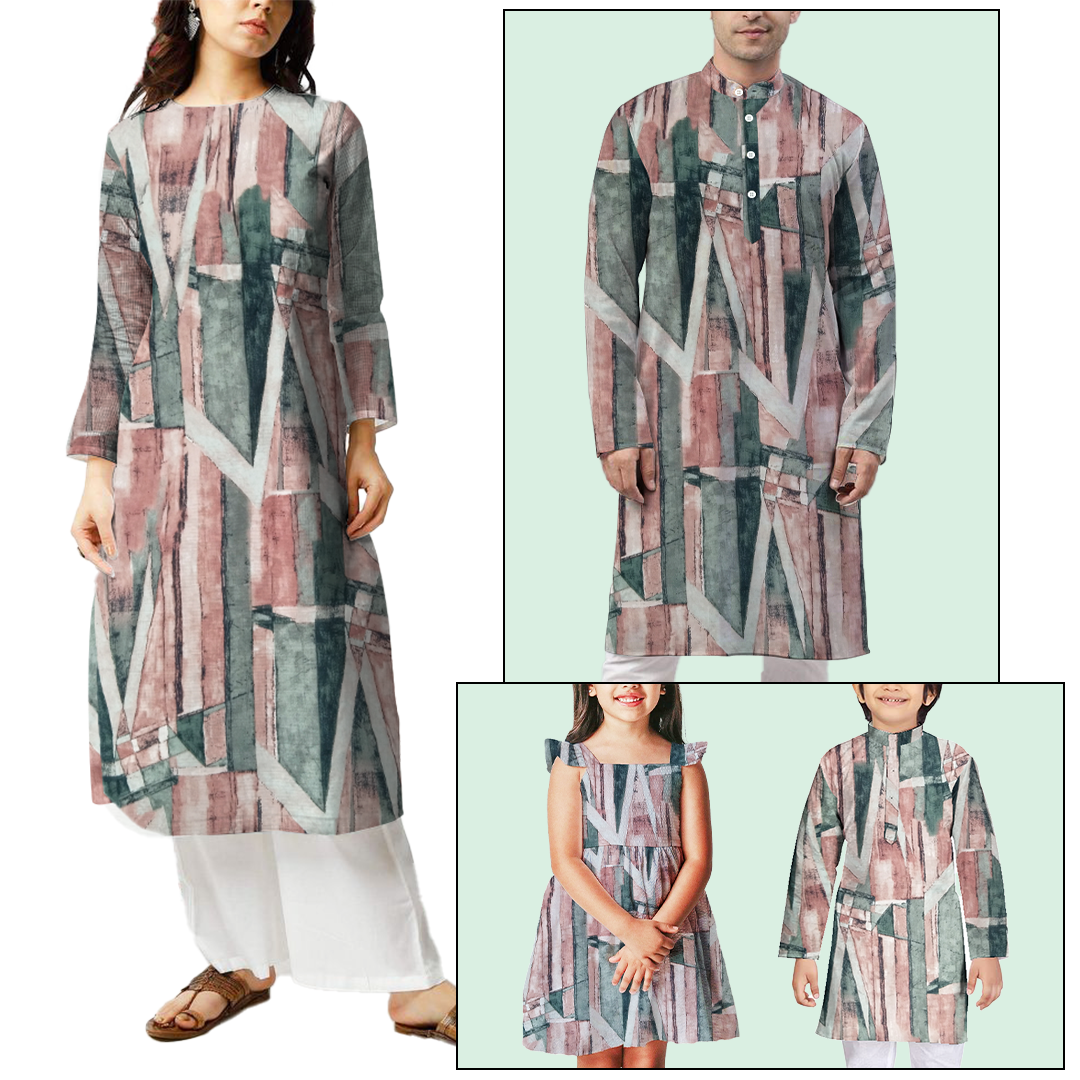 Pink & Grey Abstract Printed Georgette Fabric (Wholesale)