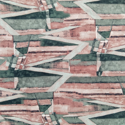 Pink & Grey Abstract Printed Georgette Fabric