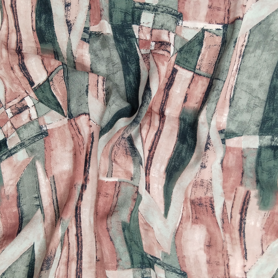 Pink & Grey Abstract Printed Georgette Fabric