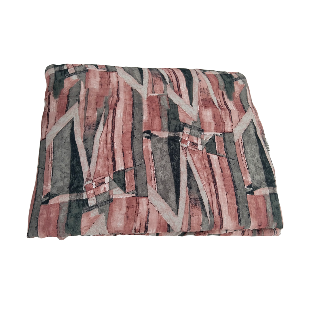 Pink & Grey Abstract Printed Georgette Fabric