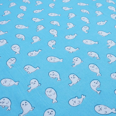 Blue & White Quirky Printed Cotton Rayon Fabric