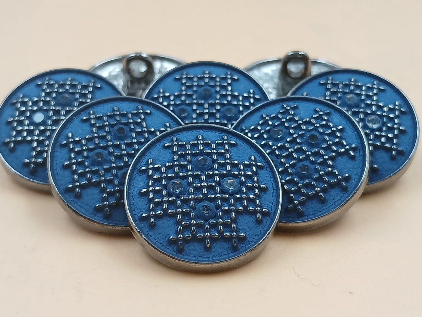 Navy Blue and Nickel 28L Antique Charm Metal Button